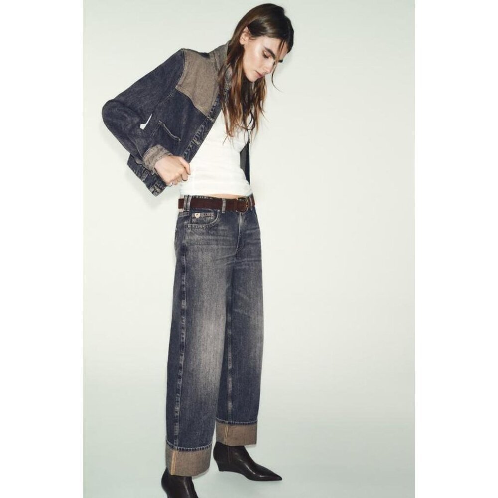 ZARA Z1975 STRAIGHT JEANS WITH TURN-UP HEMS